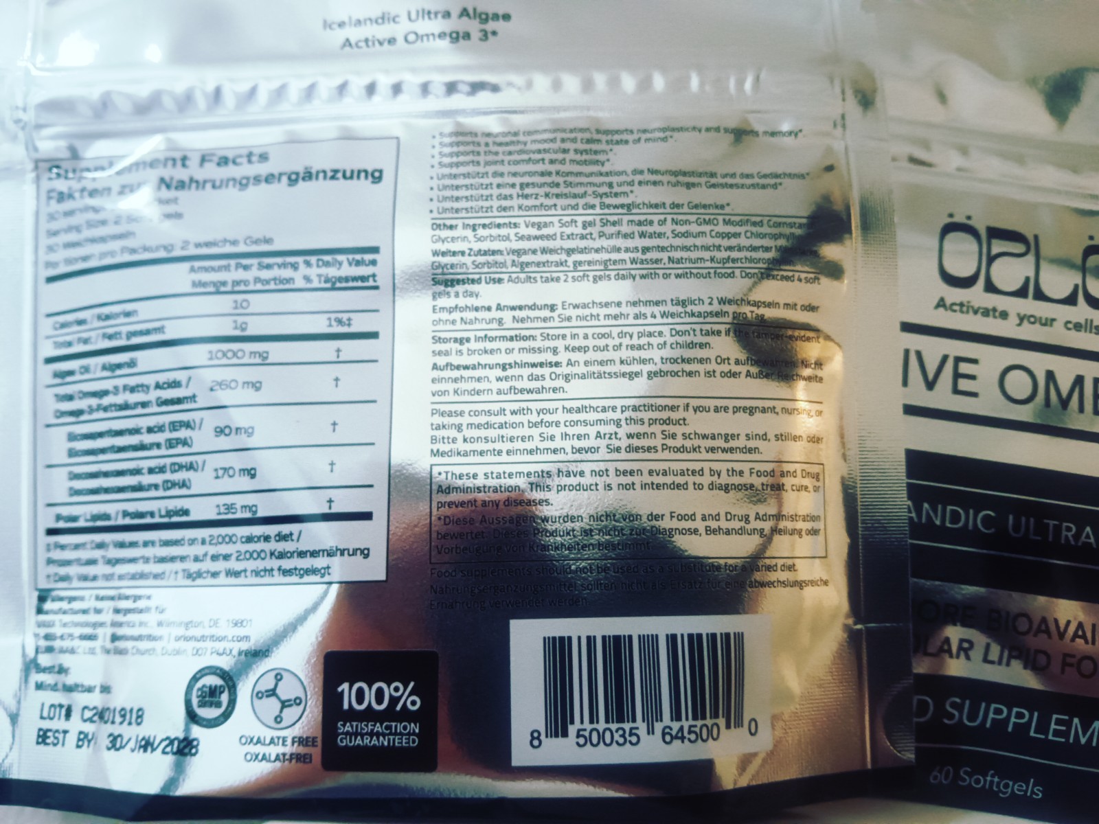 Orlo Active Your Cells Active Omega 3 Icelandic Ultra Algae (2 Unit)