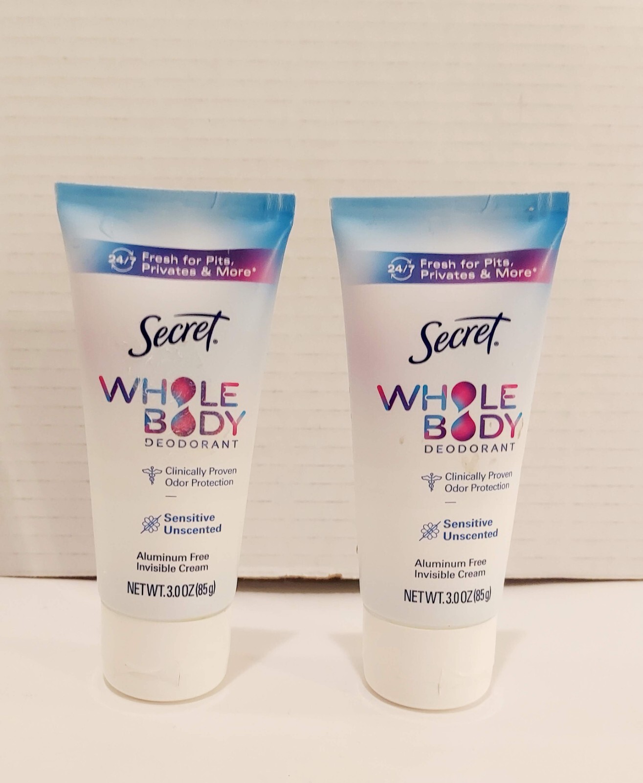 Secret Whole Body Deodorant Cream Lot of 2, Sensitive/Unscented 3oz Ea New
