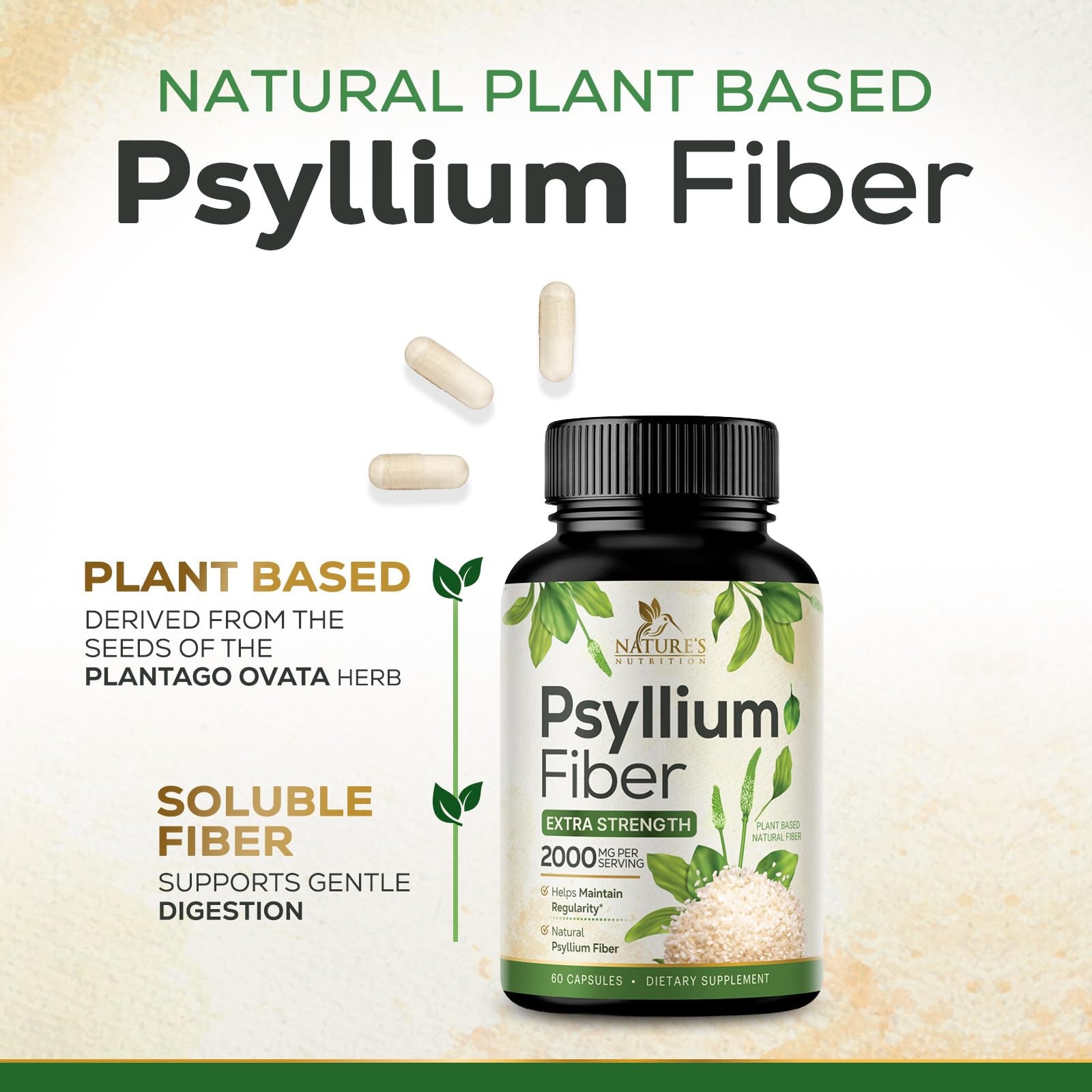 Psyllium Husk Powder 2000mg Per Serving Supplement – Extra Strength Psyllium Fib