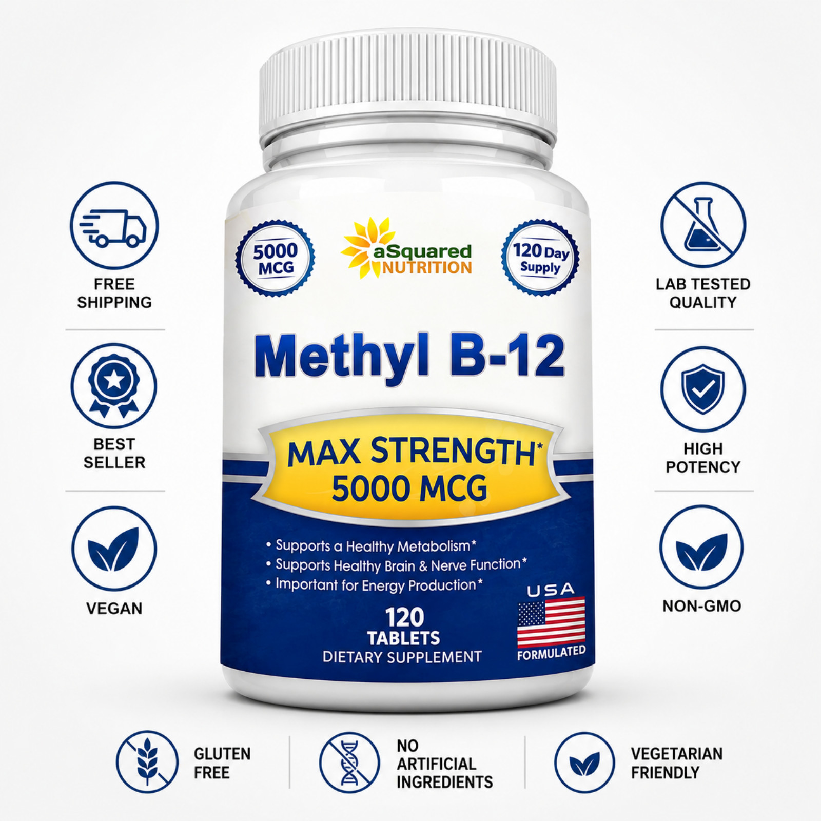 Vitamina B12 5000 MCG | Aumenta la energía, apoya la función cerebral y cardíaca