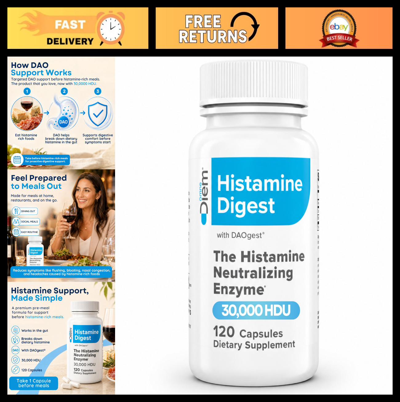 Histamine Digest Enzyme 30,000 HDU – 120 Caps for Histamine Intolerance Relief