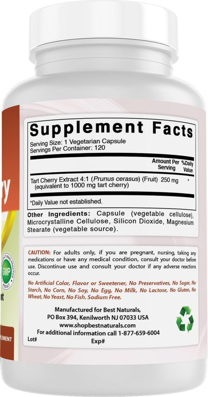 Tart Cherry Extract 1000 Mg (Non-Gmo) Veggie Capsules – Promotes Healthy Uric Ac