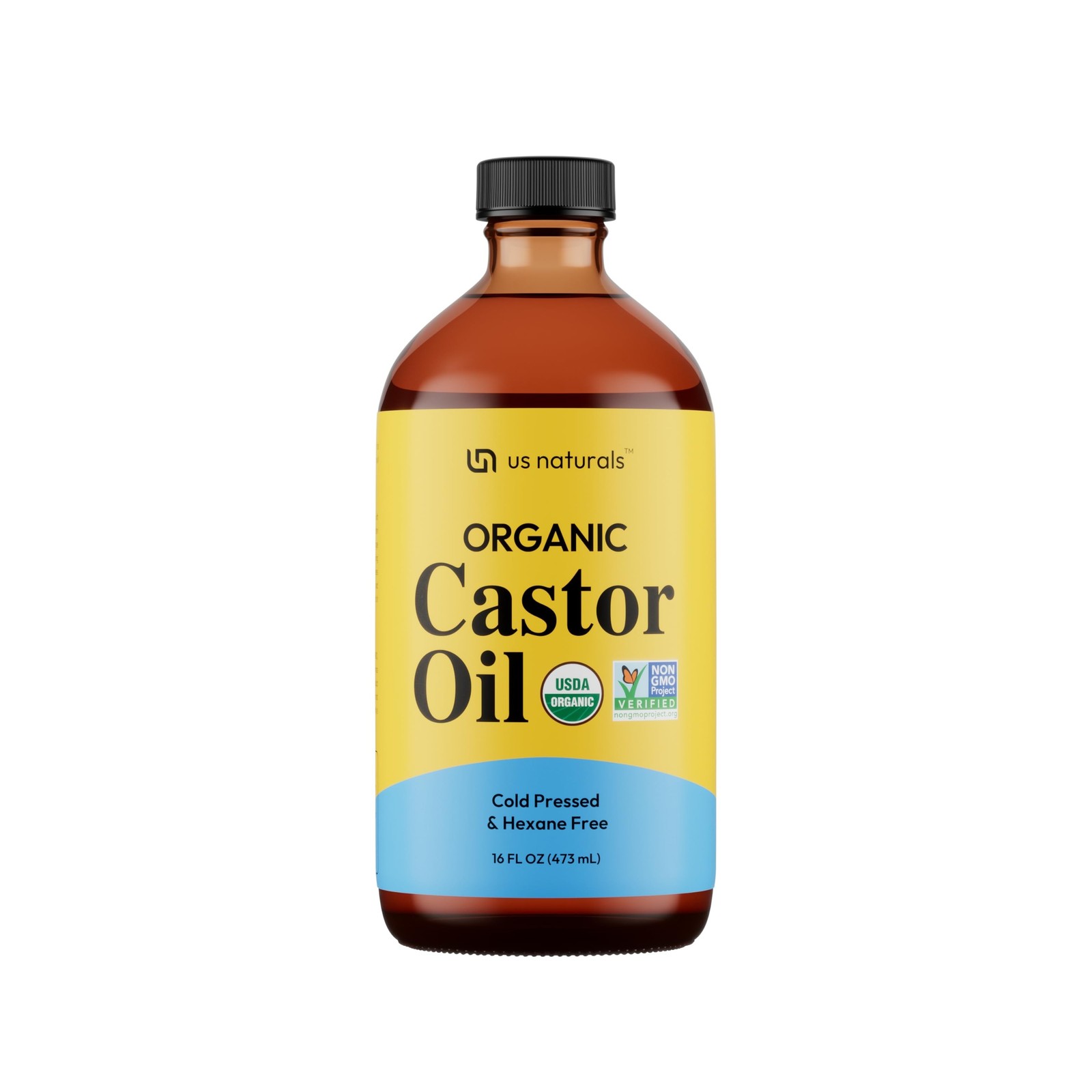 Us Naturals 16oz Organic Castor Oil – Glass Bottle – USDA Certi… F
