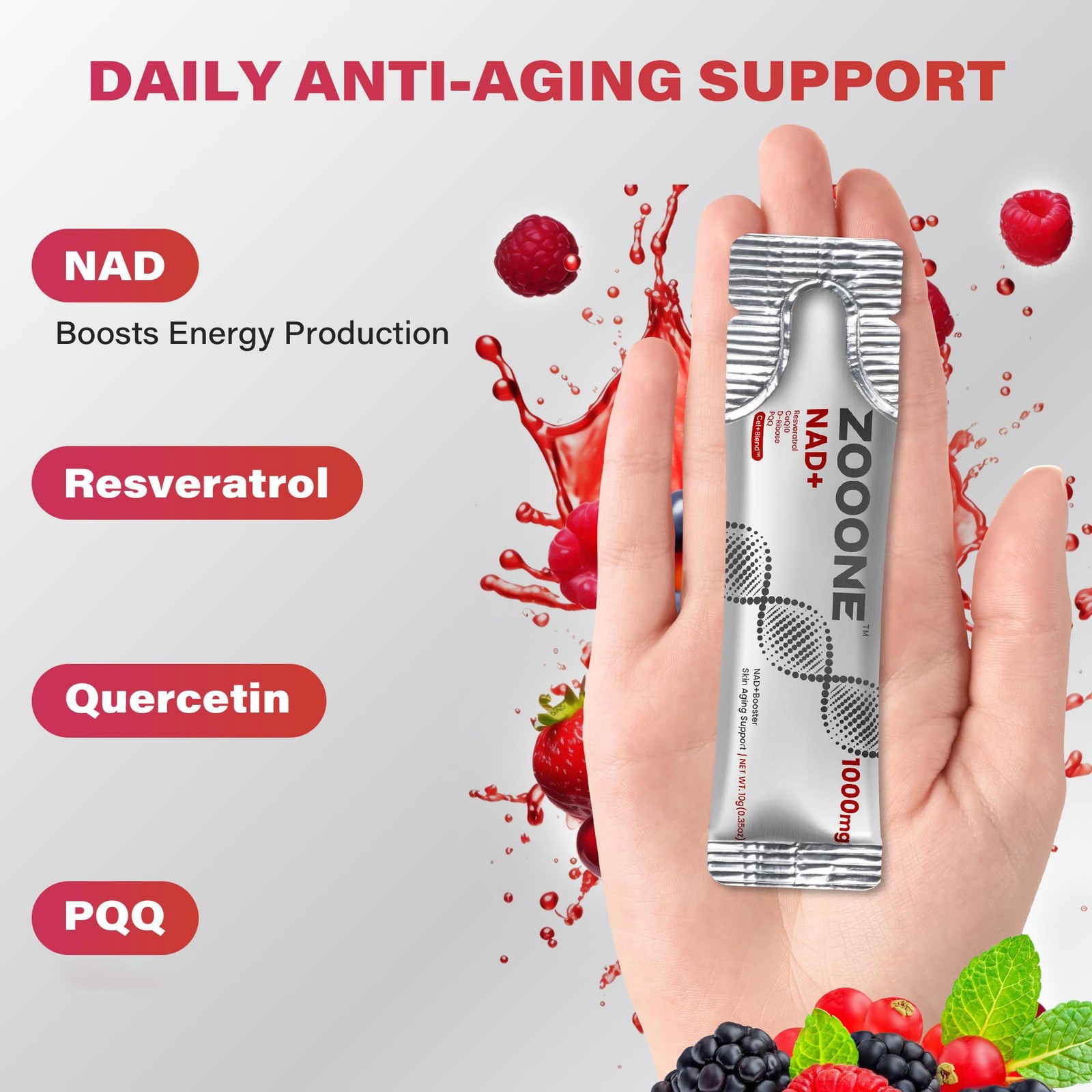 zooone NAD+ 1000mg Liquid Packets Supplement – Premium Nicotinamide Riboside …