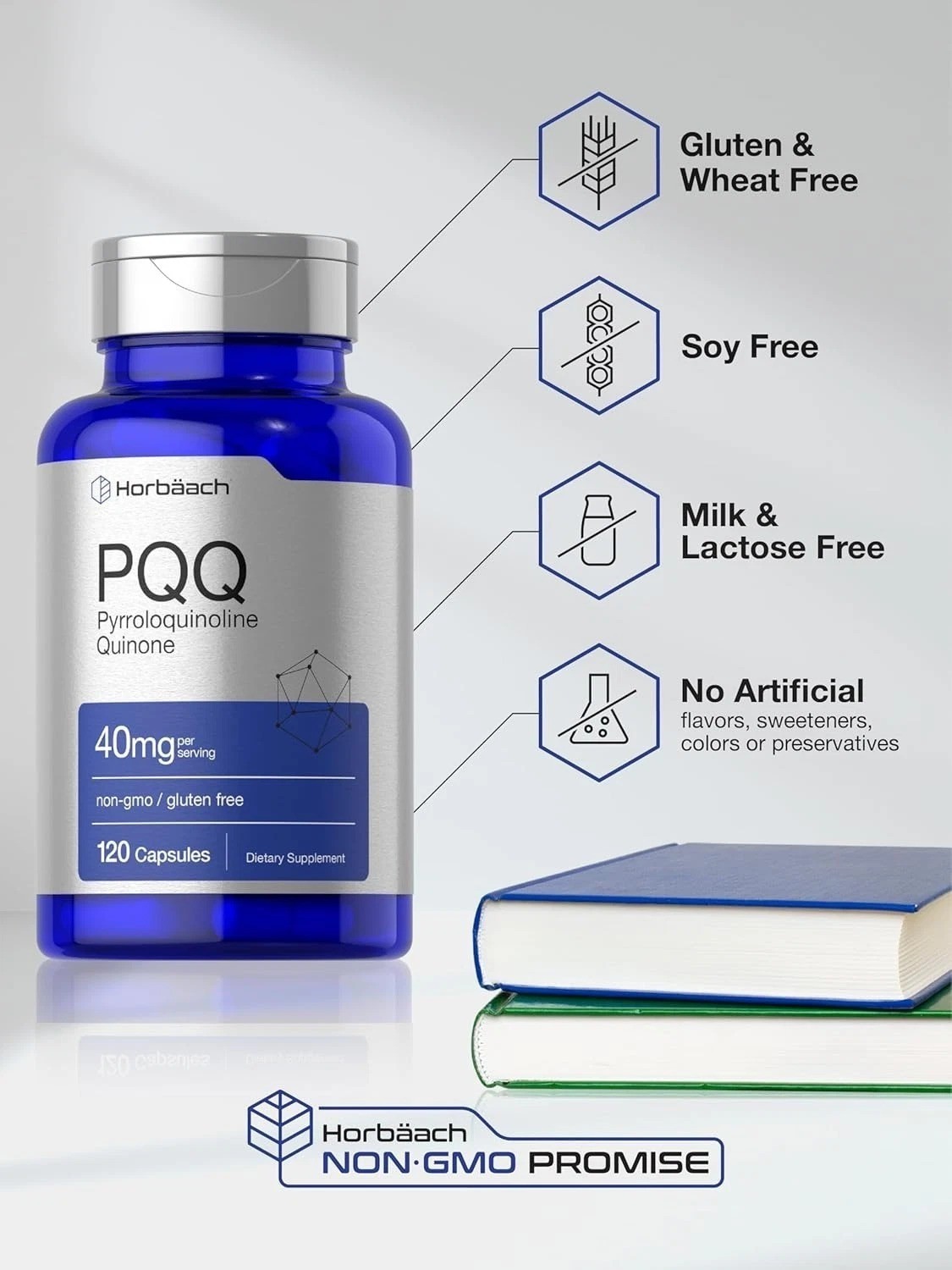 Horbaach PQQ Supplement 40mg 120 Capsules Pyrroloquinoline Quinone Disodium Salt