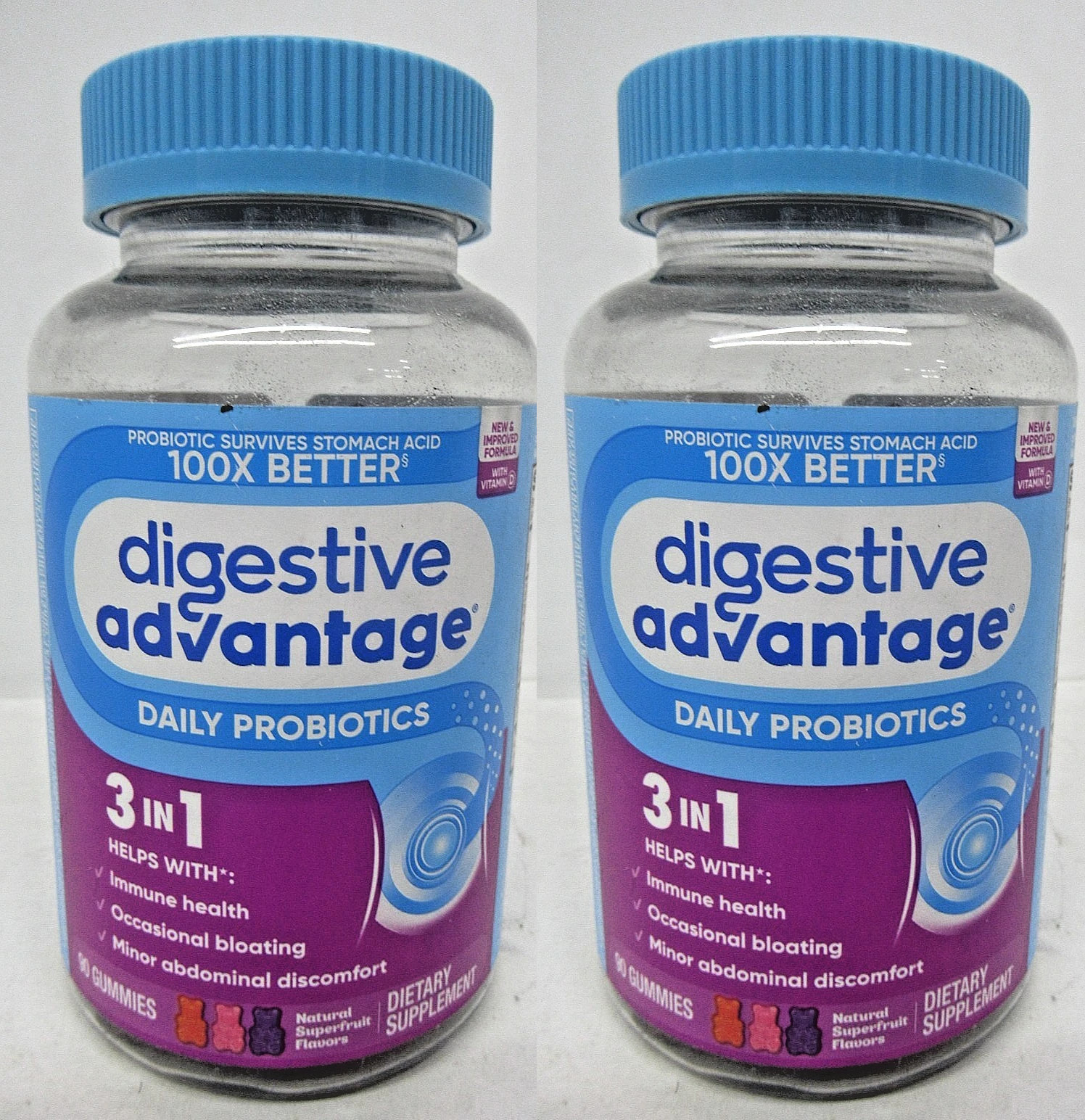 2x Digestive Advantage®, Daily Probiotic Gummies, Superfruit Blend, 90 Gummies