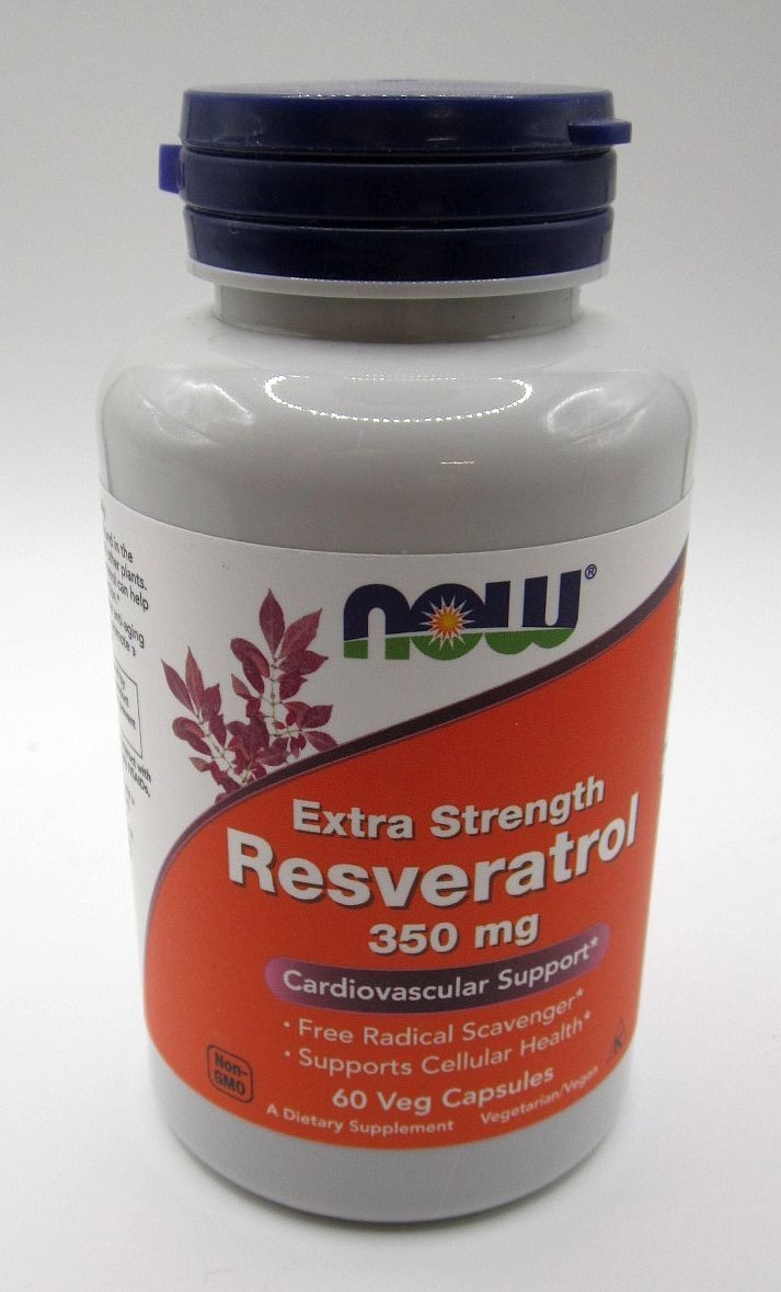NOW FOODS Resveratrol Extra Strength TWO (2) Bottles 350 mg 60 Veg Capsules Each