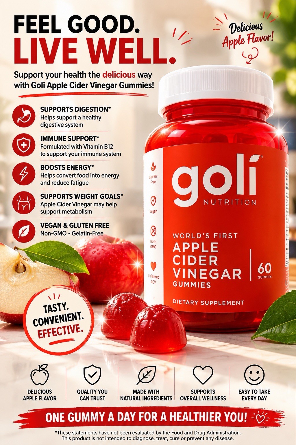 Goli Apple Cider Vinegar Gummy Vitamins 60 Gummies 2pck