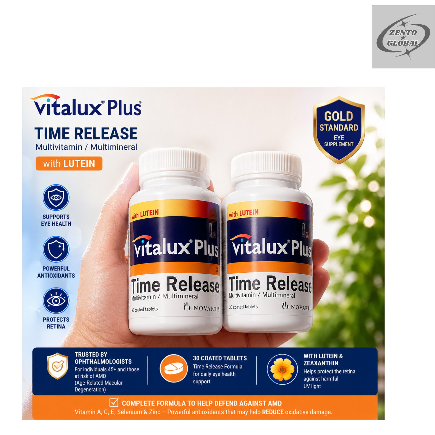 FREE SHIPPING NEW! VITALUX Plus Time Release Multivitamin & Multimineral 30’s