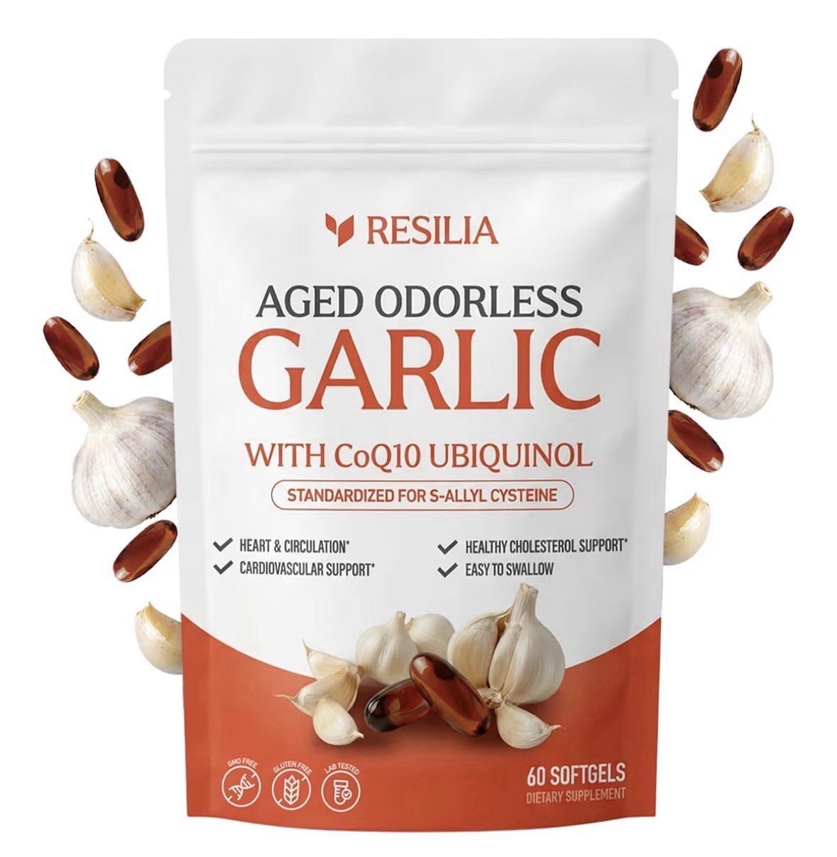 Resilia Garlic Extract 600mg Softgels (60 Count) – Odorless Aged Garlic Extra…