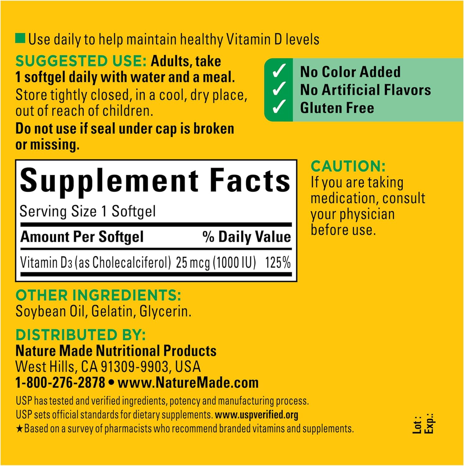 Vitamin D3 1000 IU (25 Mcg), Vitamin D Supplement for Bone, Teeth, Muscle and Im