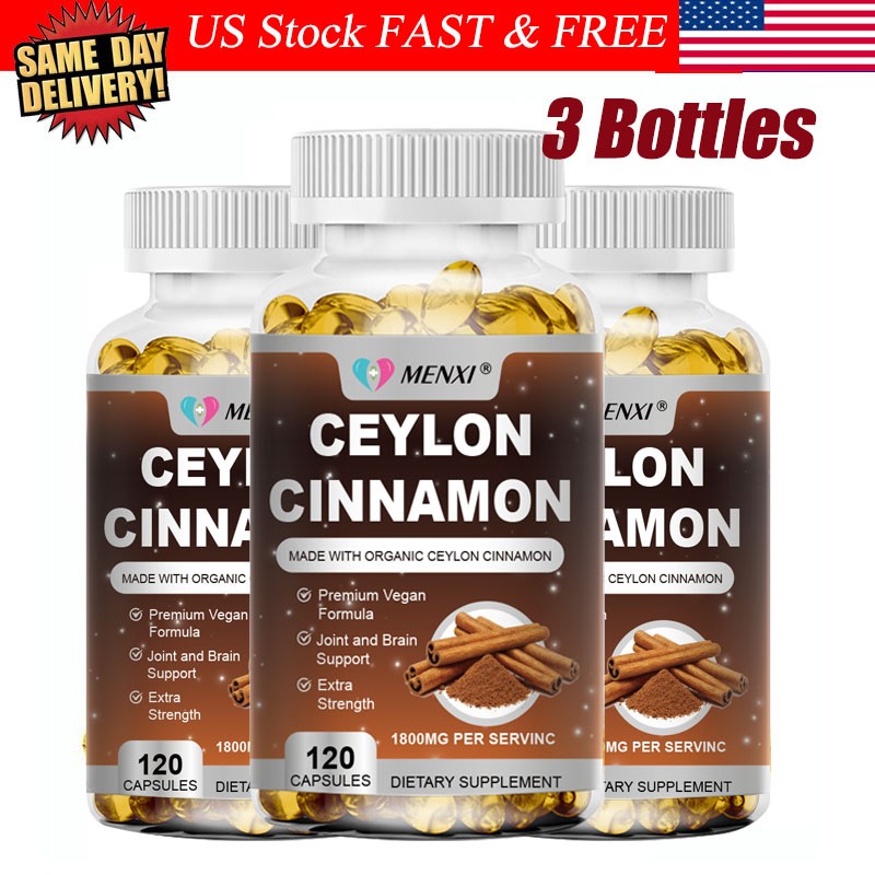 Organic Ceylon Cinnamon 360 Capsules 1800mg Highest Potency Blood Sugar Support