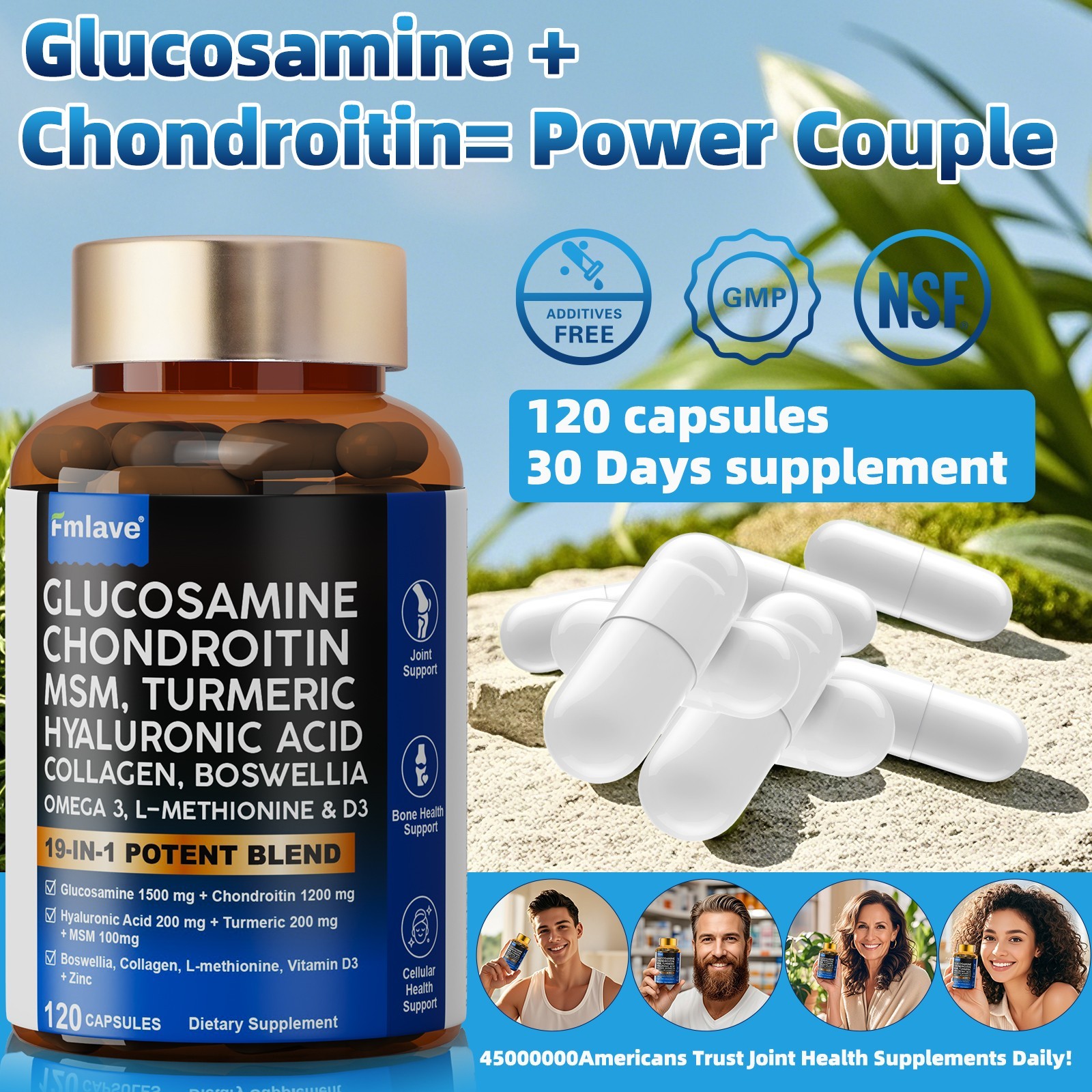 Triple Strength Pain Relief Supplement, Joint Support Glucosamine, Turmeric, MSM