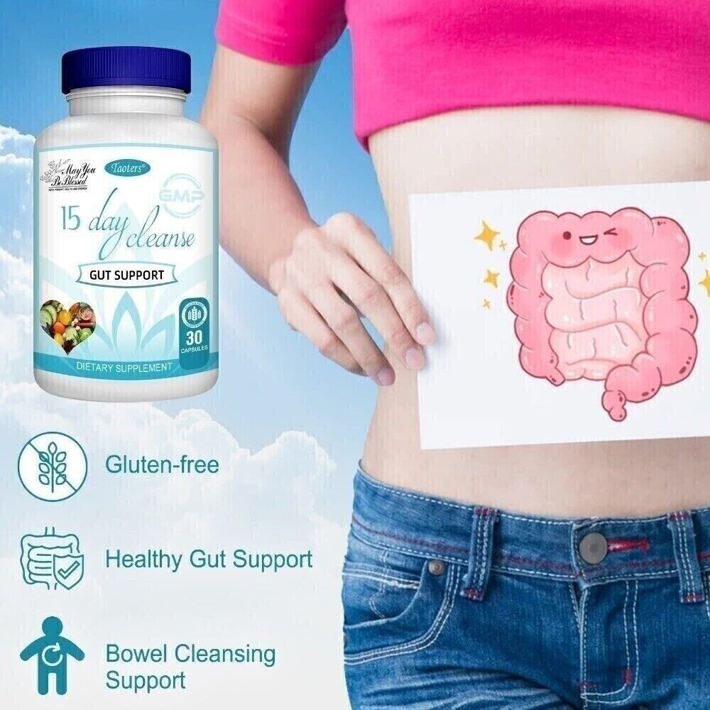 15 Cleanse Day Gut Support Intestinal Purification Detoxification 30 Capsules US