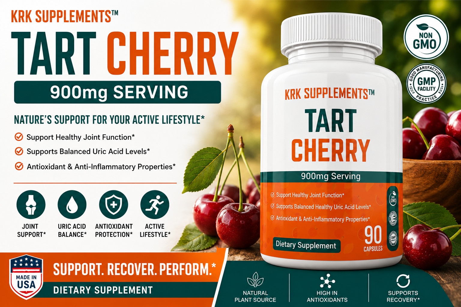 1 Tart Cherry Extract 900mg Gout Joint Pain Arthritis Supplements Anthocyanins