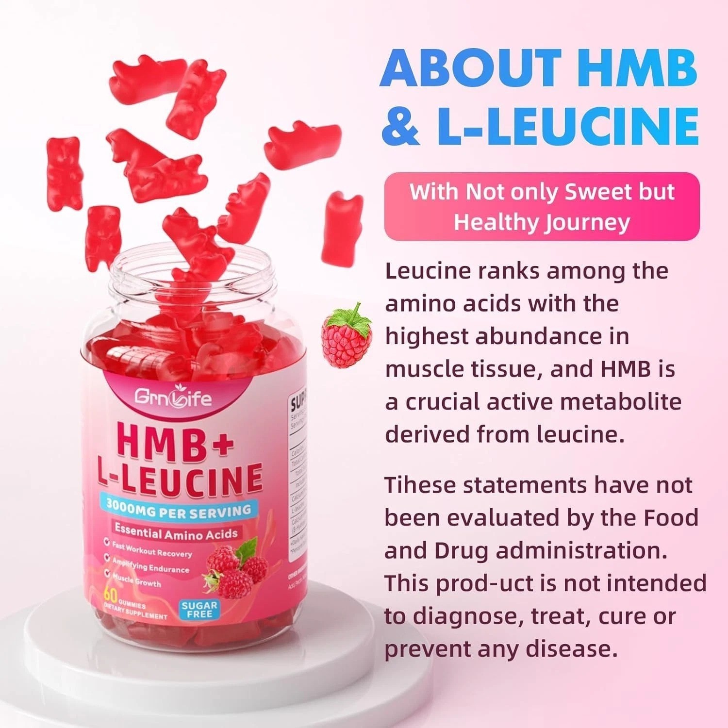 HMB and L-Leucine Gummies, HMB and Leucine Amino Acid for Adults & Elder, for Mu