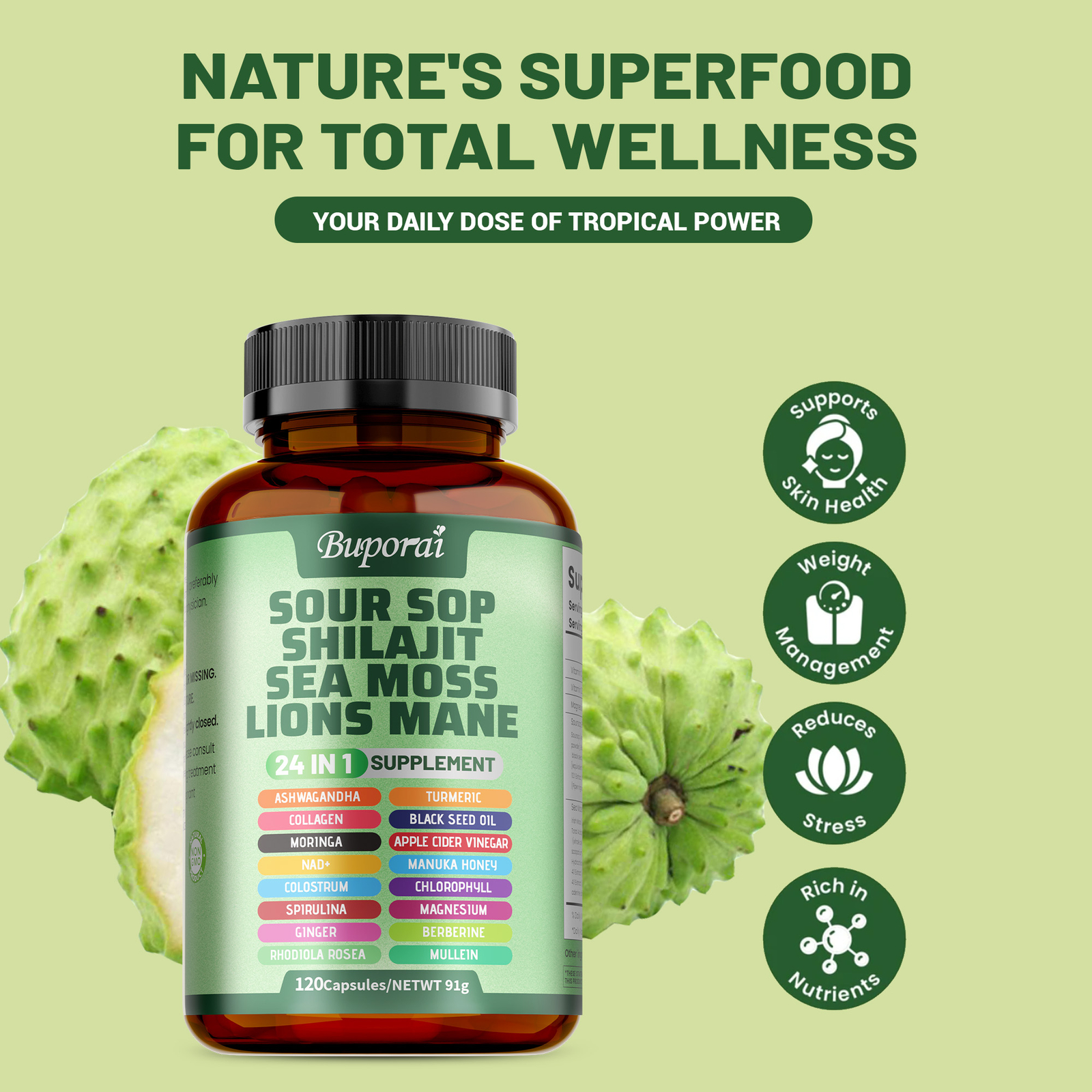 Sour Sop Shilajit Sea Moss Lion’s Mane – Energy, Brain Boost, Immune Support