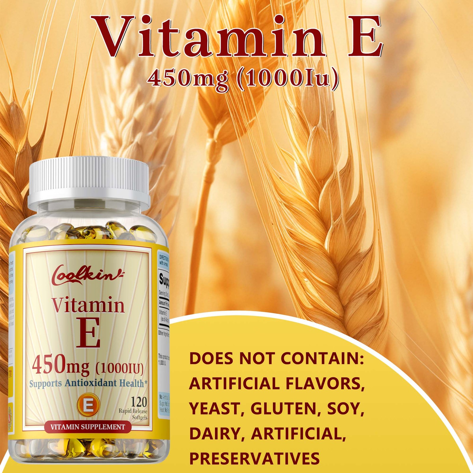 120pcs Vitamin E 1000 IU – Skin Health, Anti- Aging, Antioxidant, Eye Health