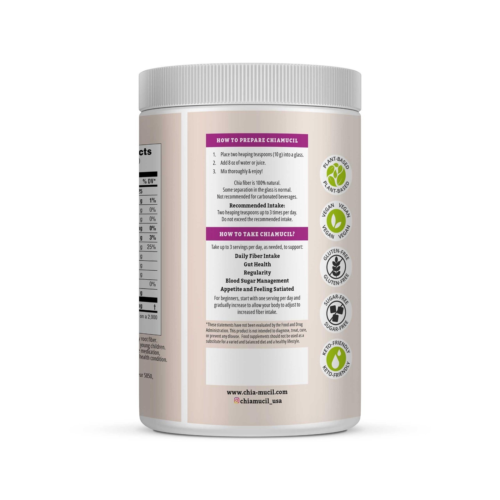 Prebiotic Chia Fiber Powder & Inulin, Unflavored, 45 Servings, Vegan, Non-GMO, D
