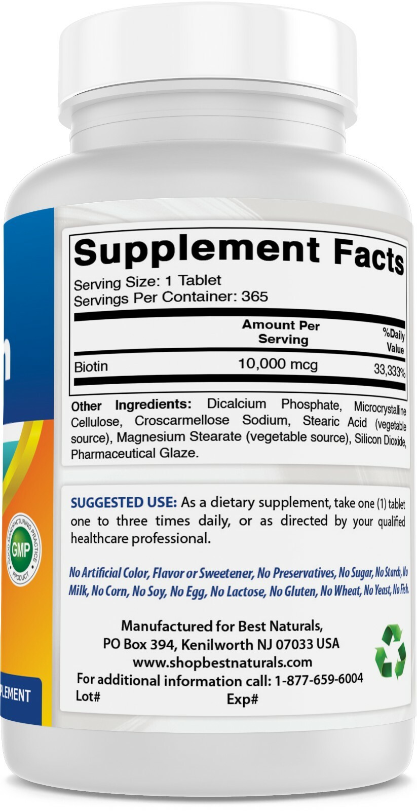 Best Naturals Biotin 10 000 mcg (10mg) 365 Tablets