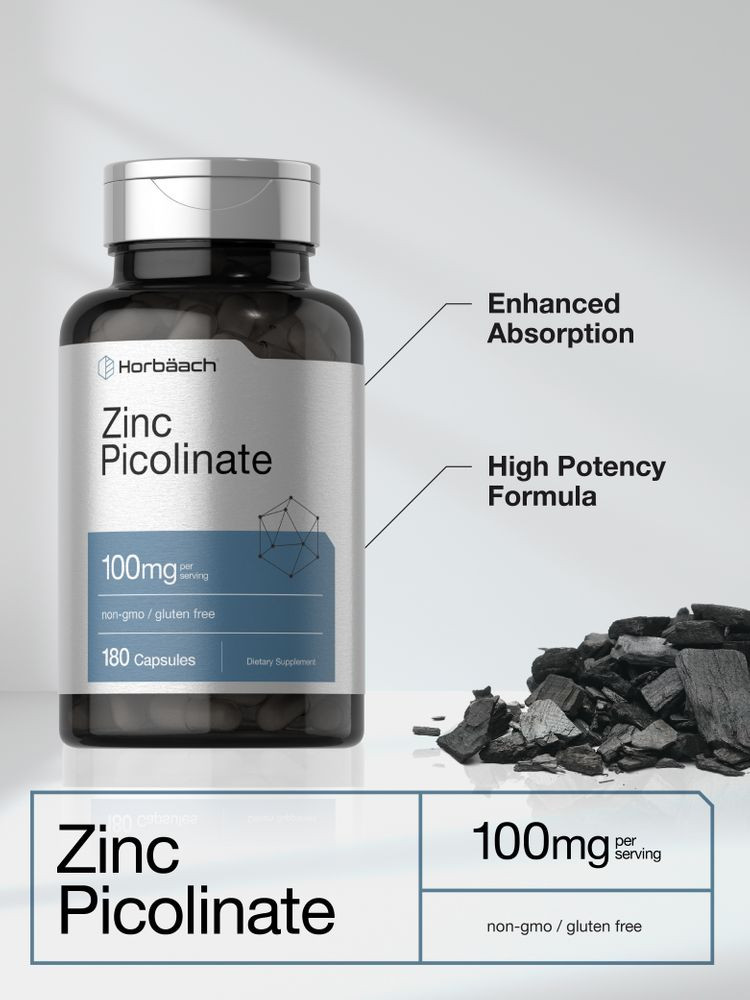 Zinc Picolinate 100mg | 180 Capsules | High Potency, Non-GMO | by Horbaach