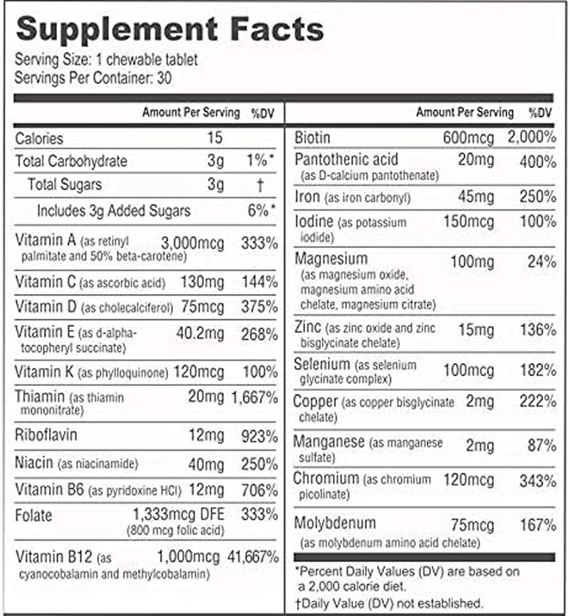 Multivitamin ONE 1 per Day! Bariatric Multivitamin Chewable with 45 Mg of Iron |