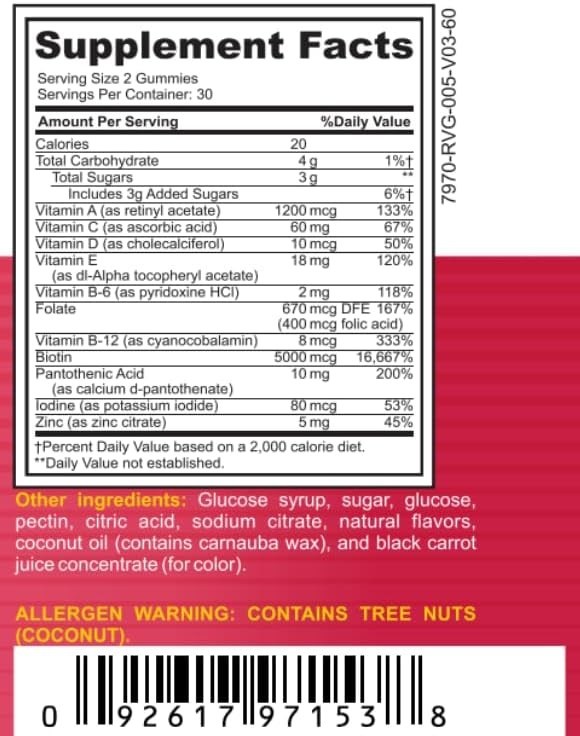 Bariatric Expert Hair Vitamin Gummies Fast-Melting Formula 60 Count Adult