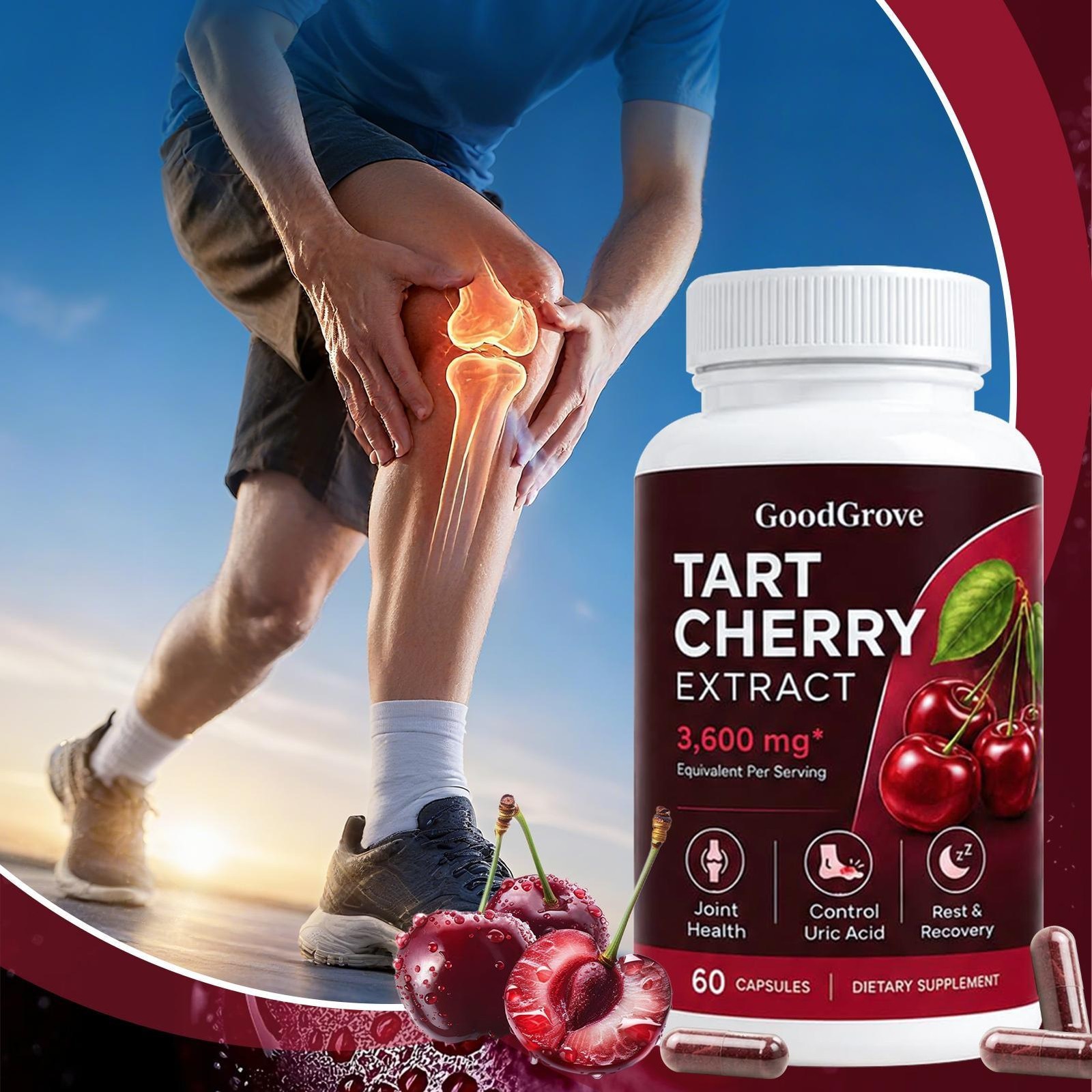2Pcs Good Grove Tart Cherry Extract,Goodgrove Tart Cherry Cold Extracted,60Ct
