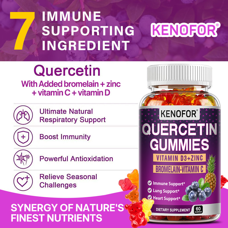 Quercetin 500mg with Bromelain Vitamin C + D3 Zinc Ashwagandha 60 Gummies