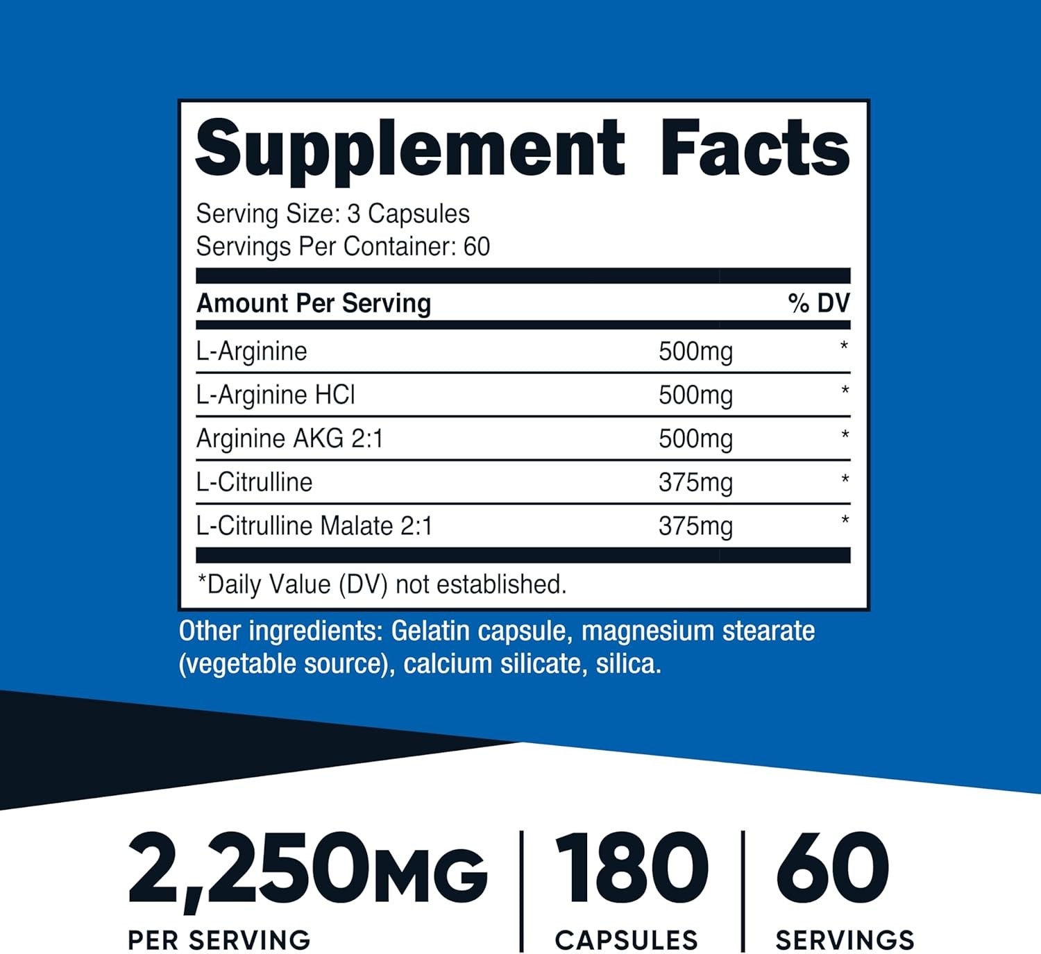180ct Cápsula Potenciadora Oxido nítrico 2250mg Para Mayor Energía Resistencia