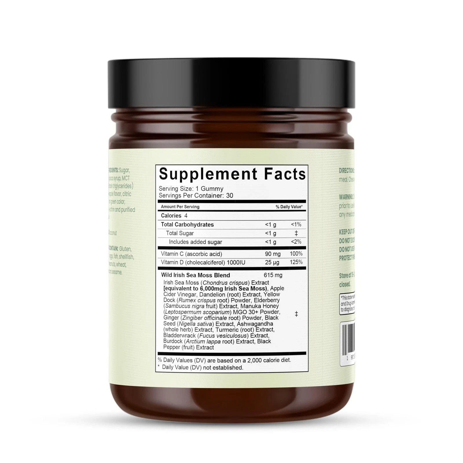 16-in-1 Irish Sea Moss Gummies 6000mg Green Apple Daily Wellness Supplement 30 C