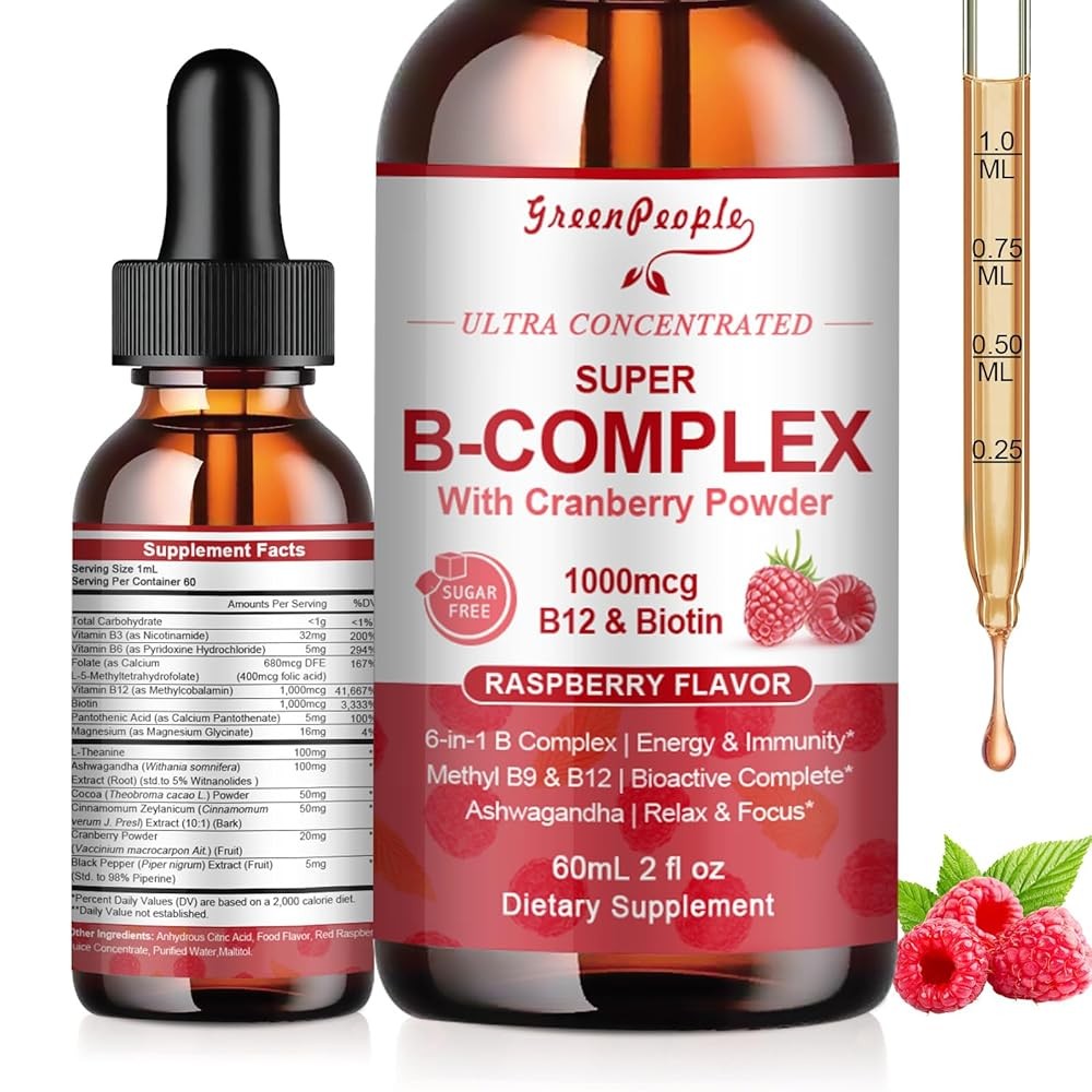 Super B-Complex Methylcobalamin + Methyl Folate w/B3,B5,B6,B7 Vegan Liquid Drop