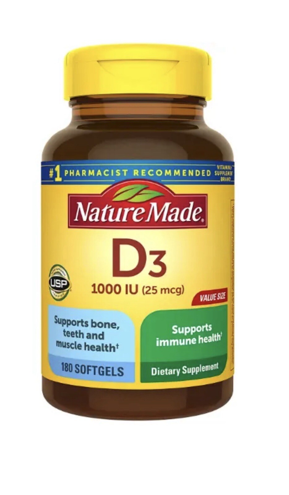 Nature Made Vitamin D3 1000 IU (25mcg), 180 Softgels 031604026769VL