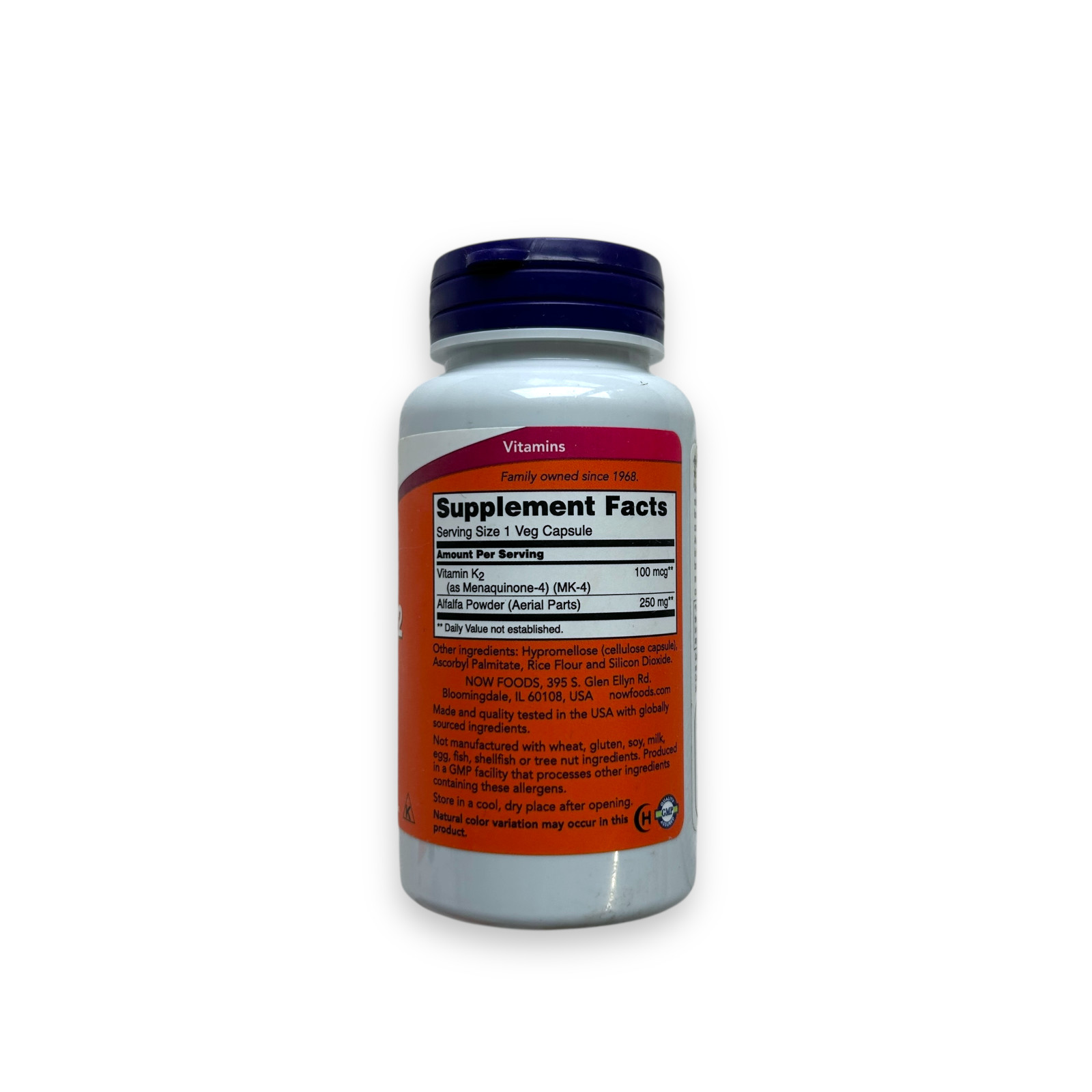 NOW FOODS Vitamin K-2 100 mcg 100 Veg Capsules Exp 05/2026
