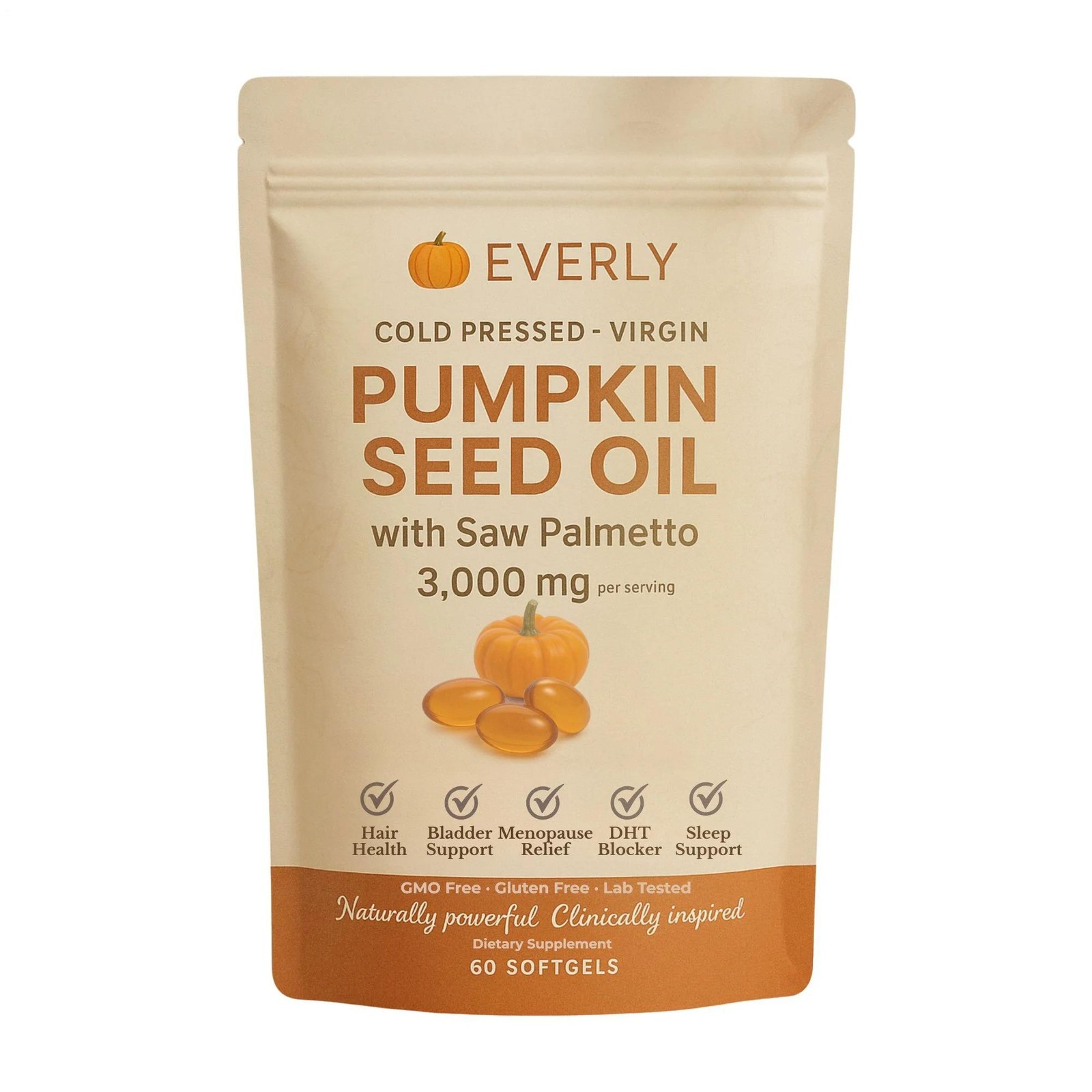 Pumpkin Seed Oil with Saw Palme tto, 60 Softgels, Cold Pressed Pumpkin
