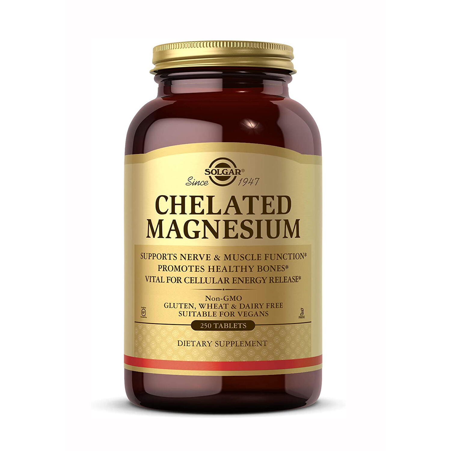 Solgar Chelated Magnesium, Non-GMO, Vegan, Gluten Free, Dairy Free, 250 Tablets