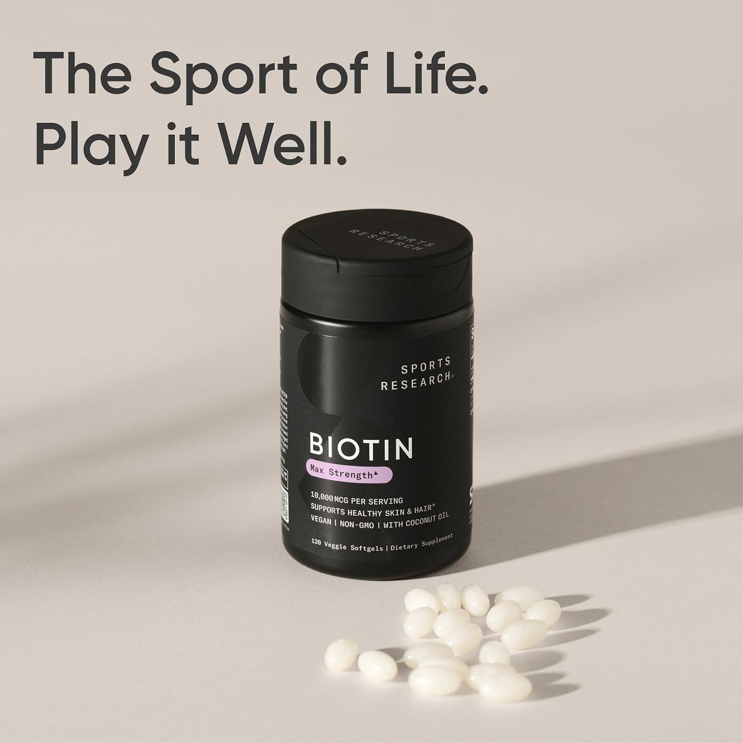 Sports Research Biotin 10000mcg Coconut Oil Hair Skin 120 Softgels