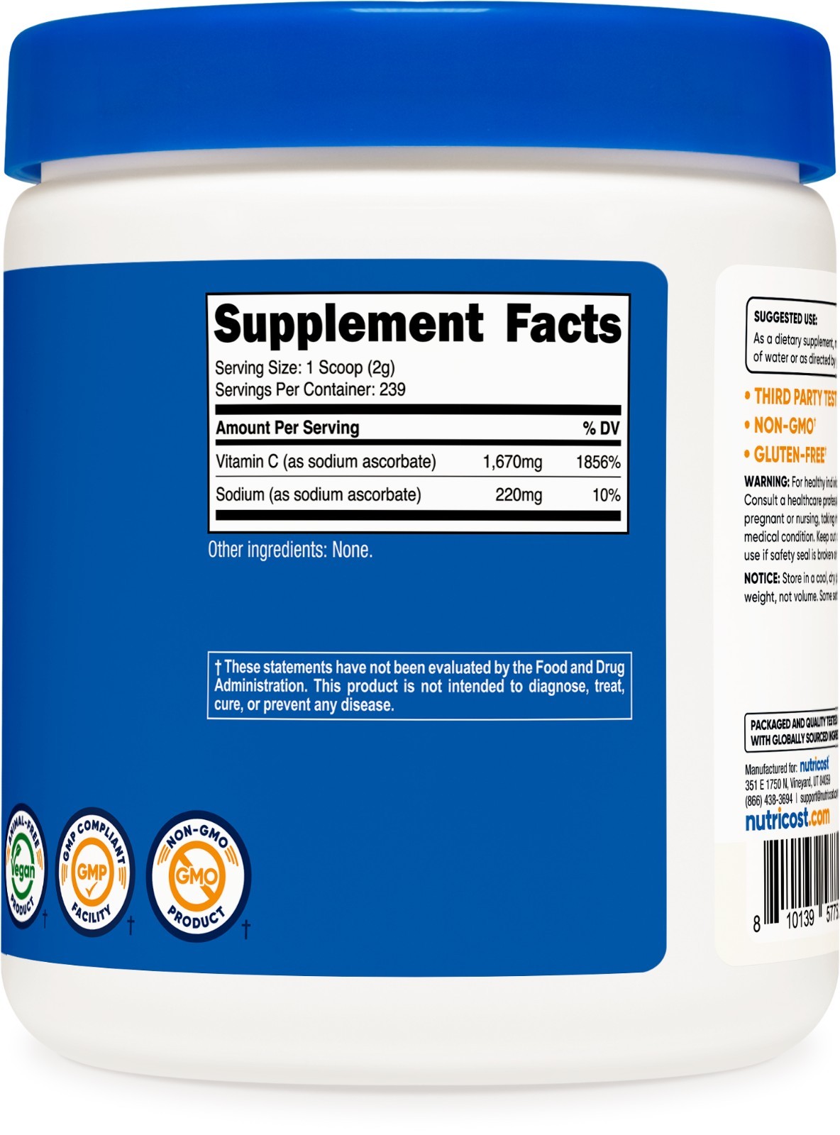 Nutricost Sodium Ascorbate Powder (1 LB) Unflavored – 2 Grams per Serving, Vegan