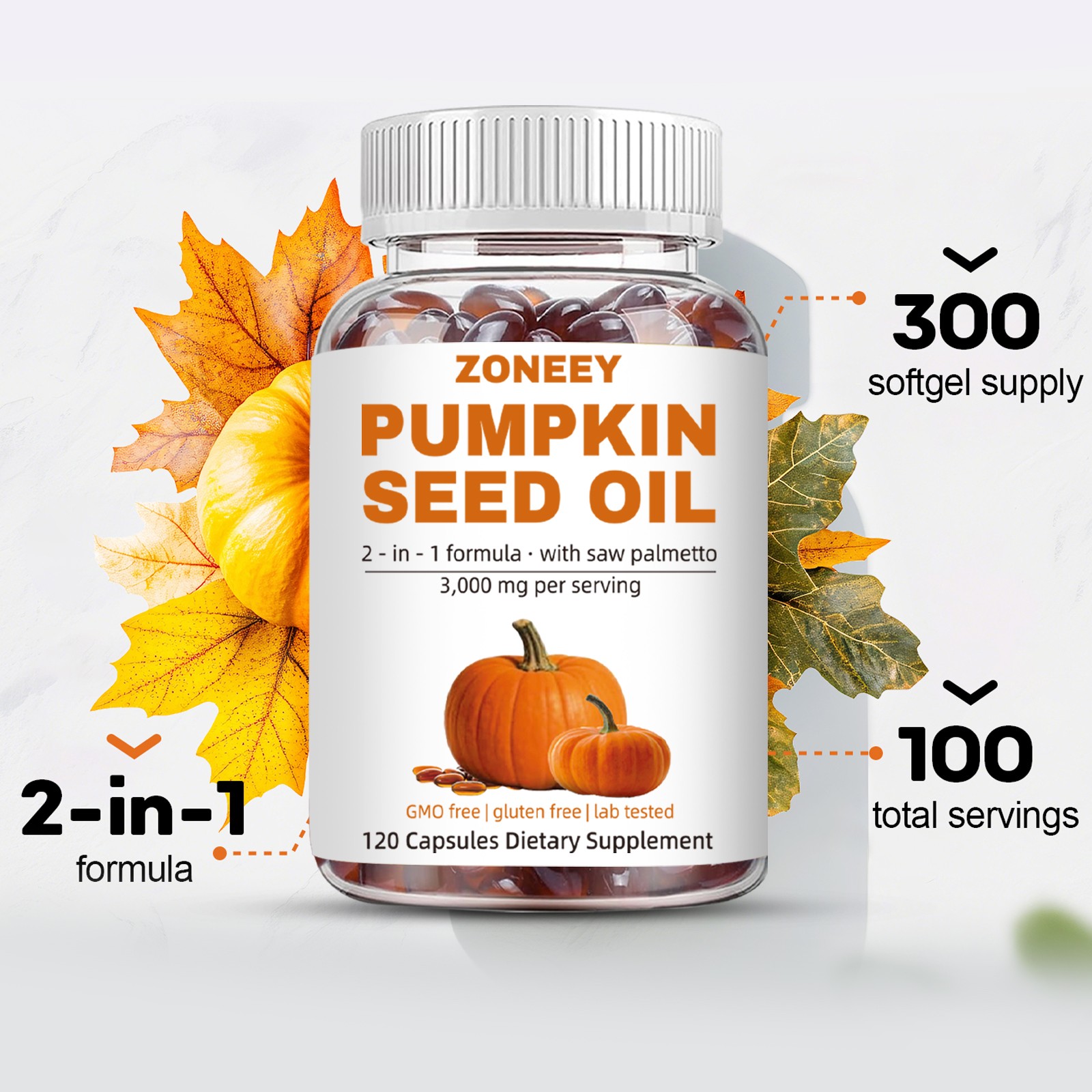 Pumpkin Seed Oil Capsules with Saw Palmetto 3000mg | 120 Softgels | Cold Pressed