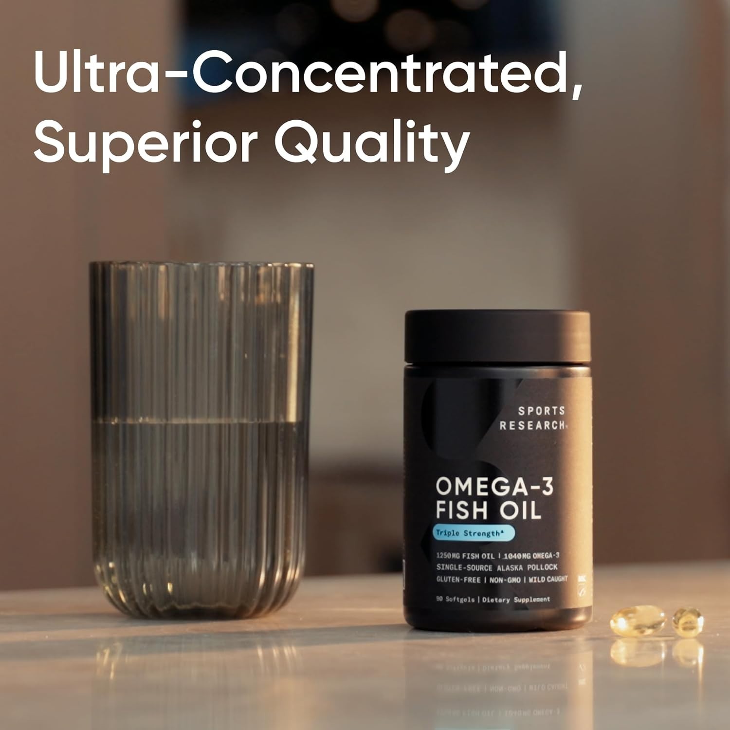 Triple Strength Omega 3 Fish Oil 1250mg Wild Alaska Pollock Burpless 90 Softgels