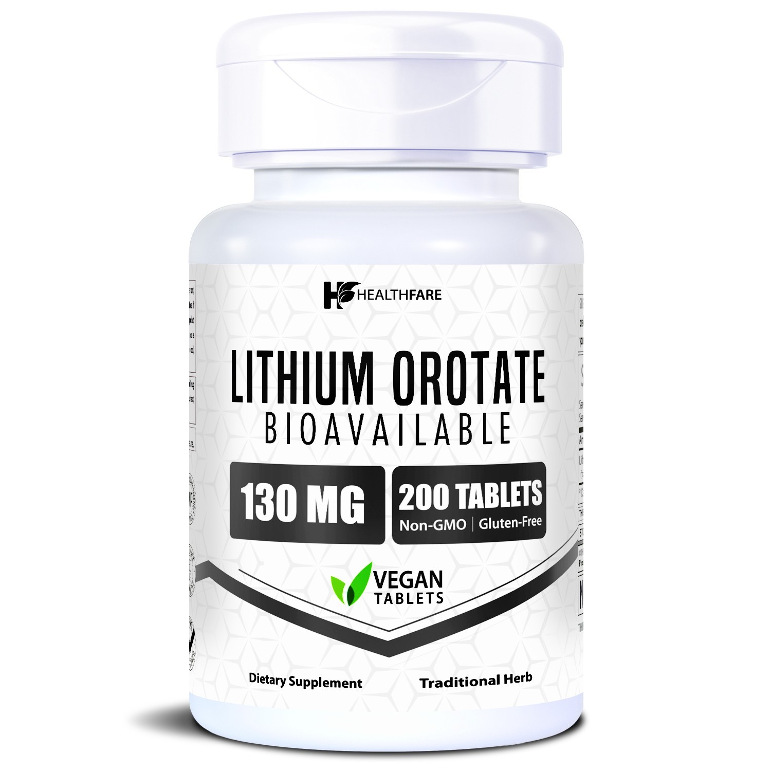 HealthFare Lithium Orotate 130mg | 200 Vegan Tablets | High Bioavailability