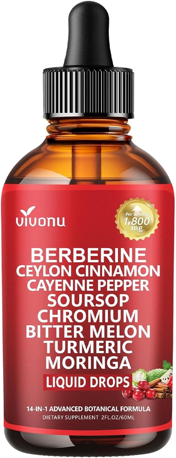 Convenient 14-in-1 Herbal Drops, 2 Fl Oz Berberine & Turmeric for Daily Vitality