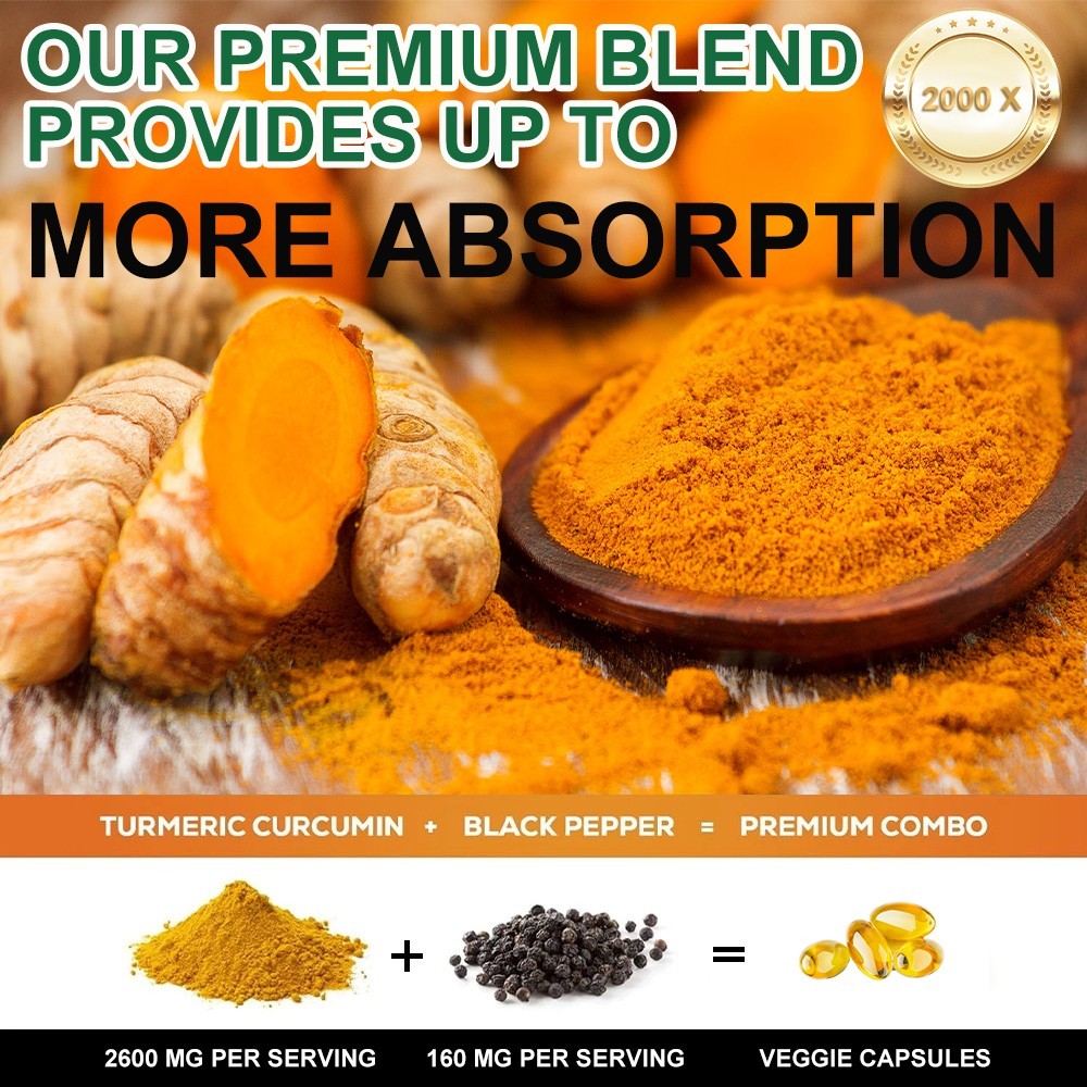 Turmeric Curcumin 2600mg w/ BioPerine Black Pepper Triple Strength Capsules