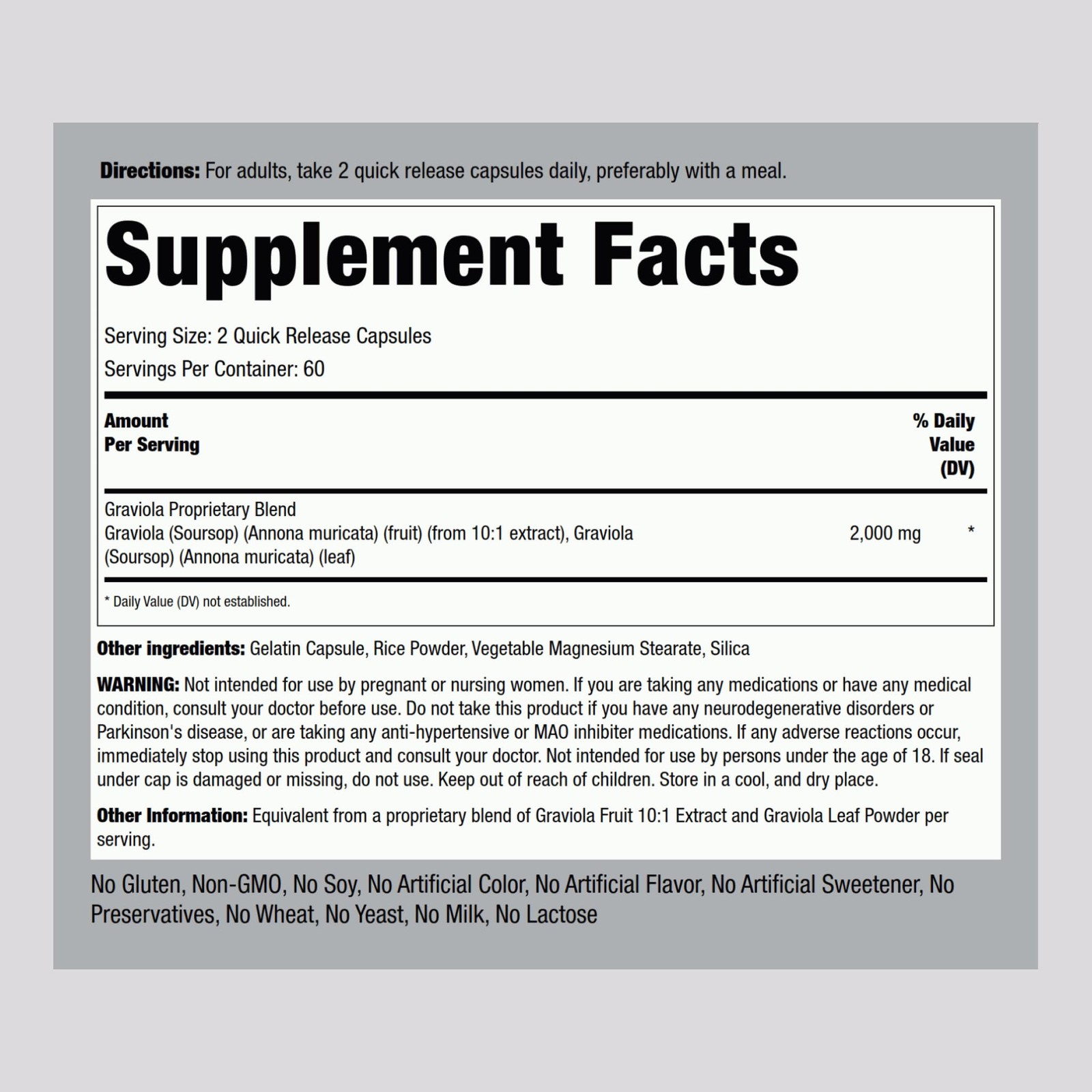 Piping Rock Graviola Soursop Capsules |120 Count 120 (Pack of 1), Brown