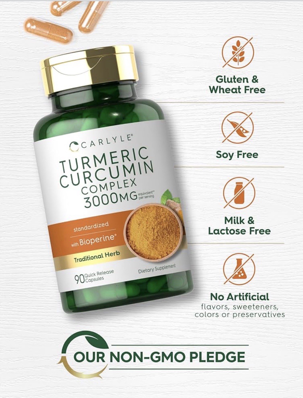 Tumeric Curcumin Max Potency and Ginger Complex 3000 Mg, 90 Softgels by Carlyle