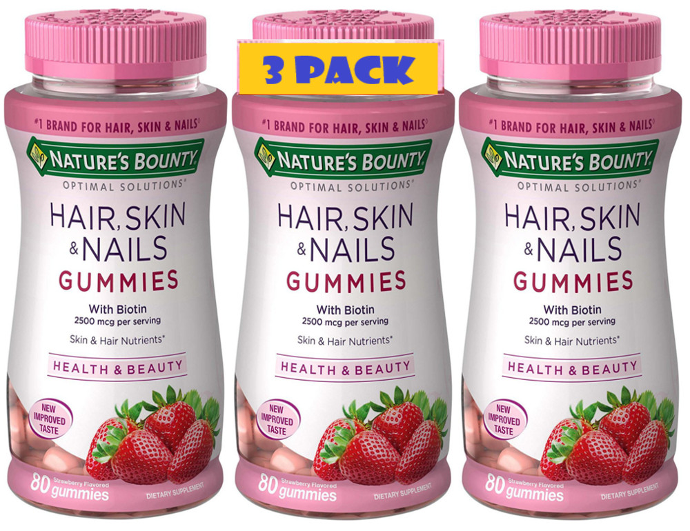 3 Pack Hair Skin Nails 240 Gummies (3×80) 2500 mcg Biotin with Vitamin C, E 2025