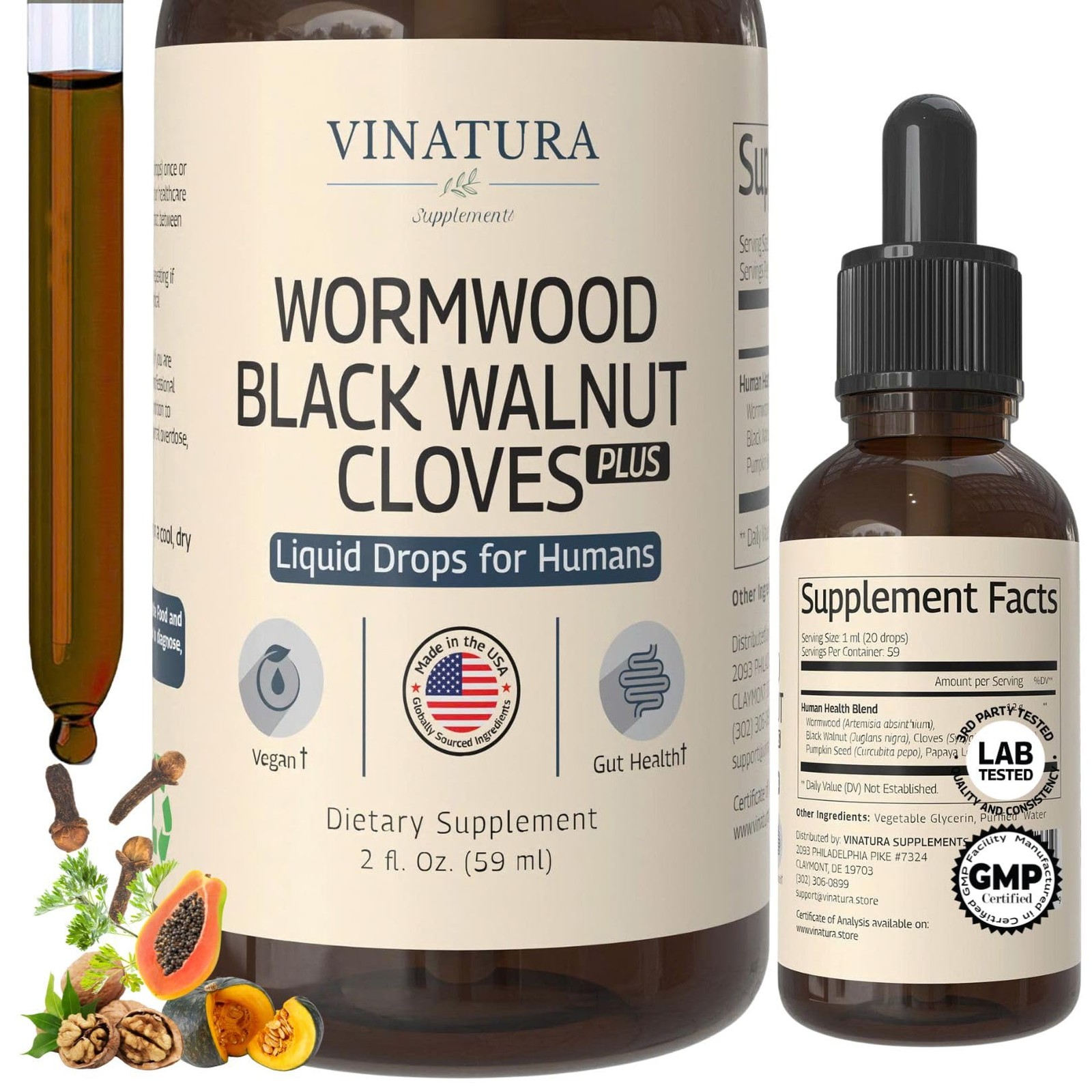 VINATURA Wormwood Black Walnut Cloves Liquid – Cleanse, 2 Fl Oz (Pack of 1)