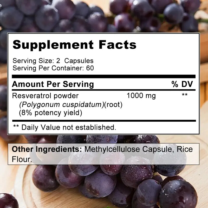 Resveratrol 1000mg 120 Caps Vegan/Non-GMO