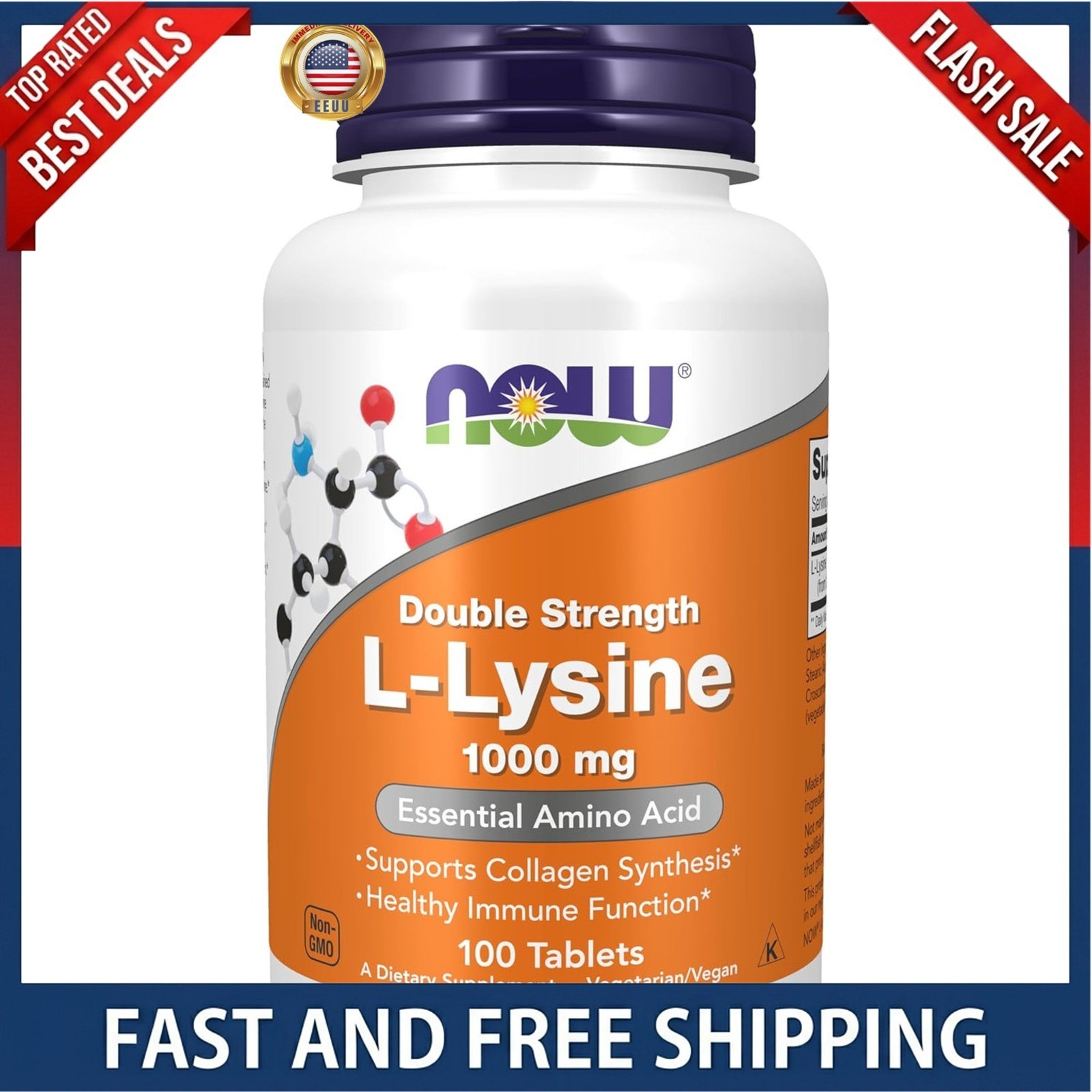 Supplements, (L-Lysine Hydrochloride) 1,000 Mg, Double Strength, Amino Acid, 100