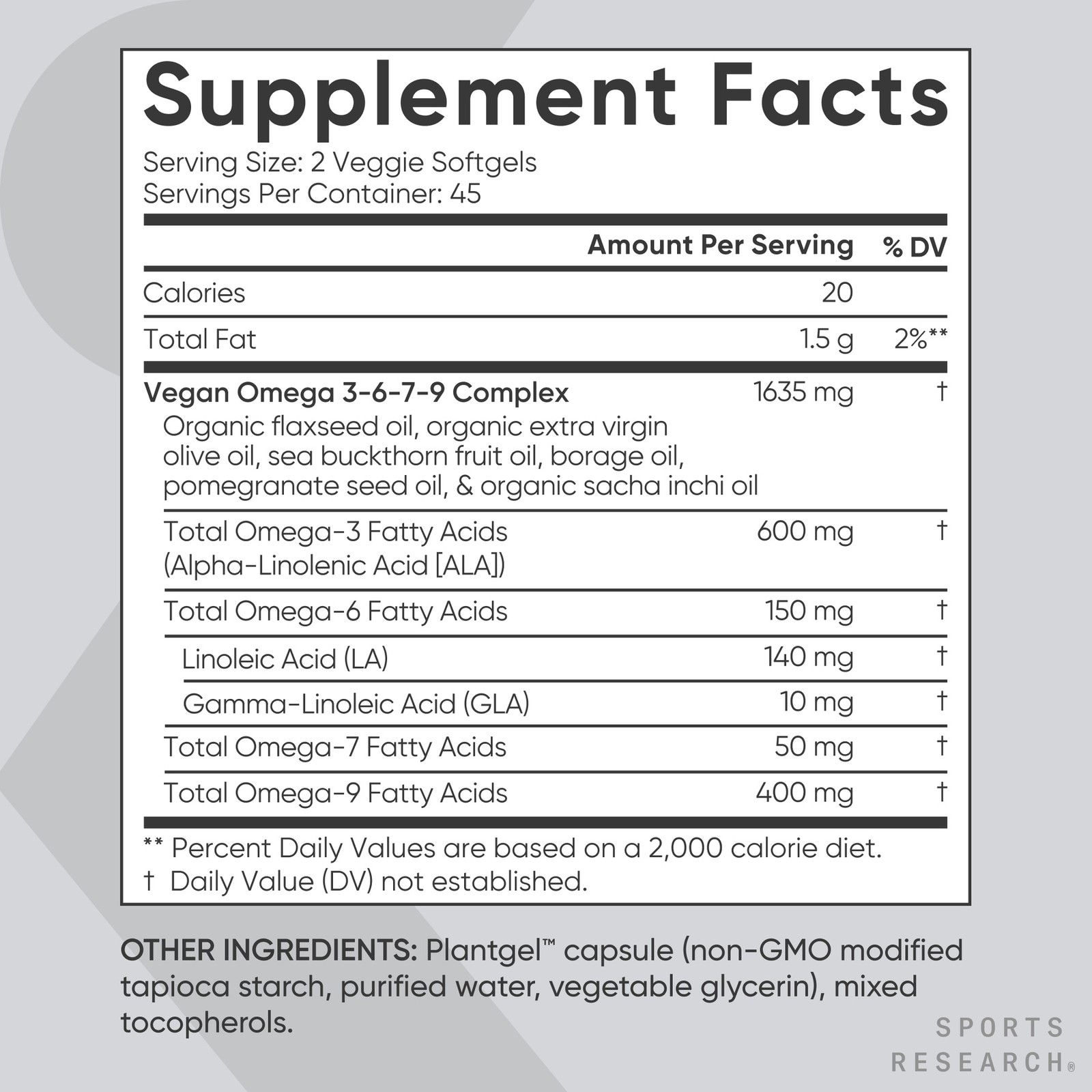Vegan Omega 3-6-7-9 Supplement (90 Softgels) – Plant-Based, Heart & Skin Health